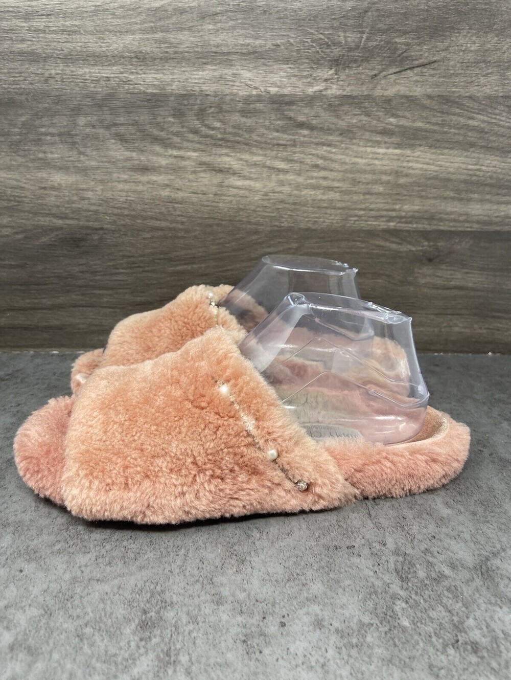 Jimmy Choo Acinda Shearling Slide Slippers Womens Size 7 (38) Pink Slip On Fur